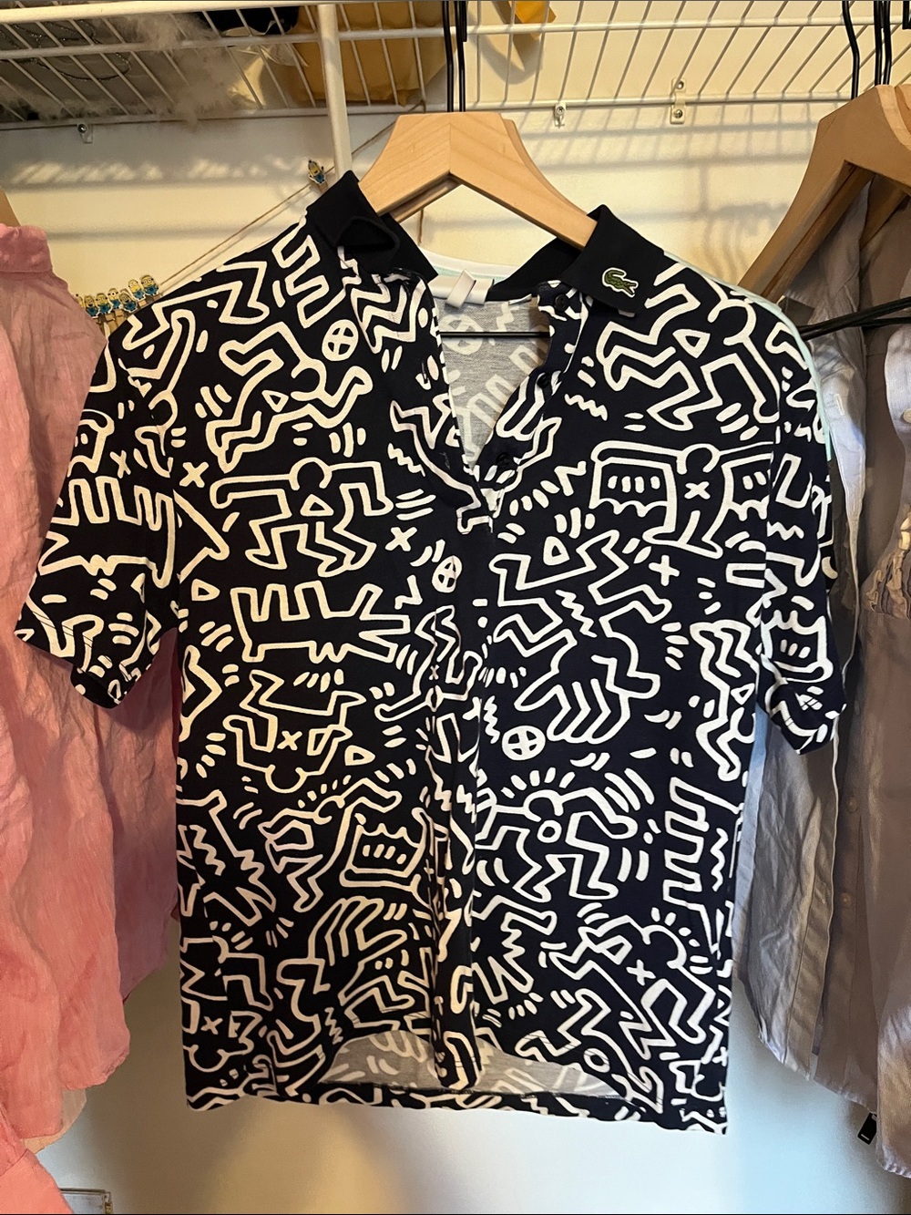 Lacoste Black & White Abstract Graphic Polo